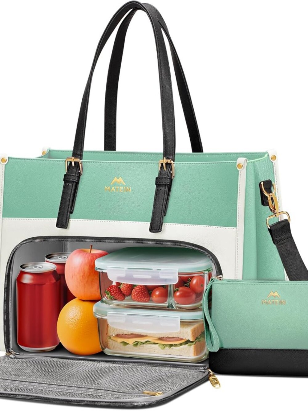 Tote Lunch Bag for Women, 15.6 Inch Laptop Tote with Larger Insulated Lunch Comp - Picture 9 of 9